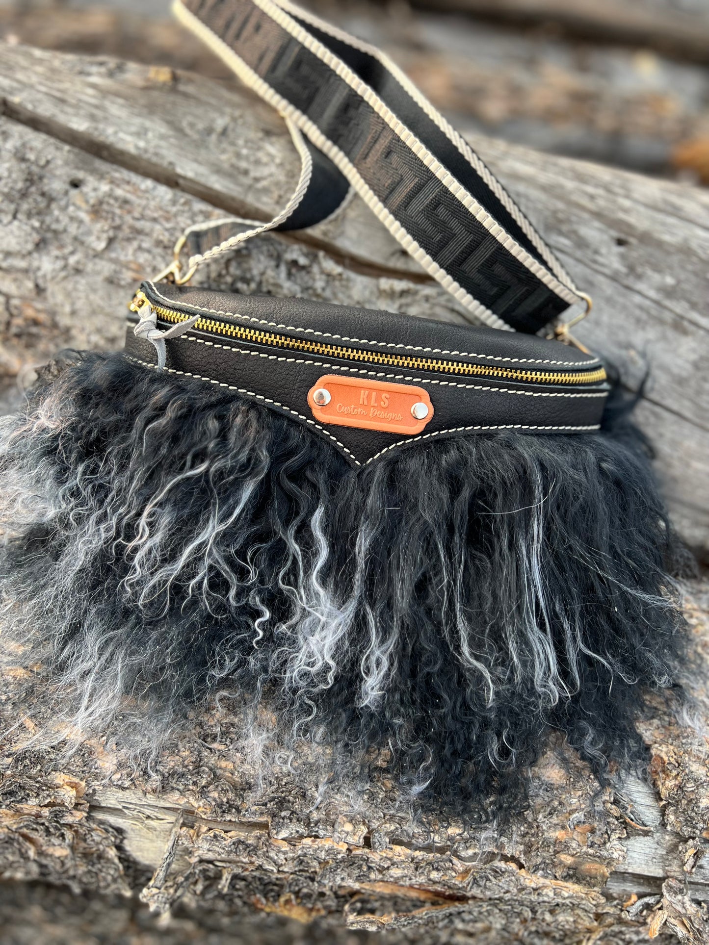 Sling Bag - Tibetan Lamb - Black & White