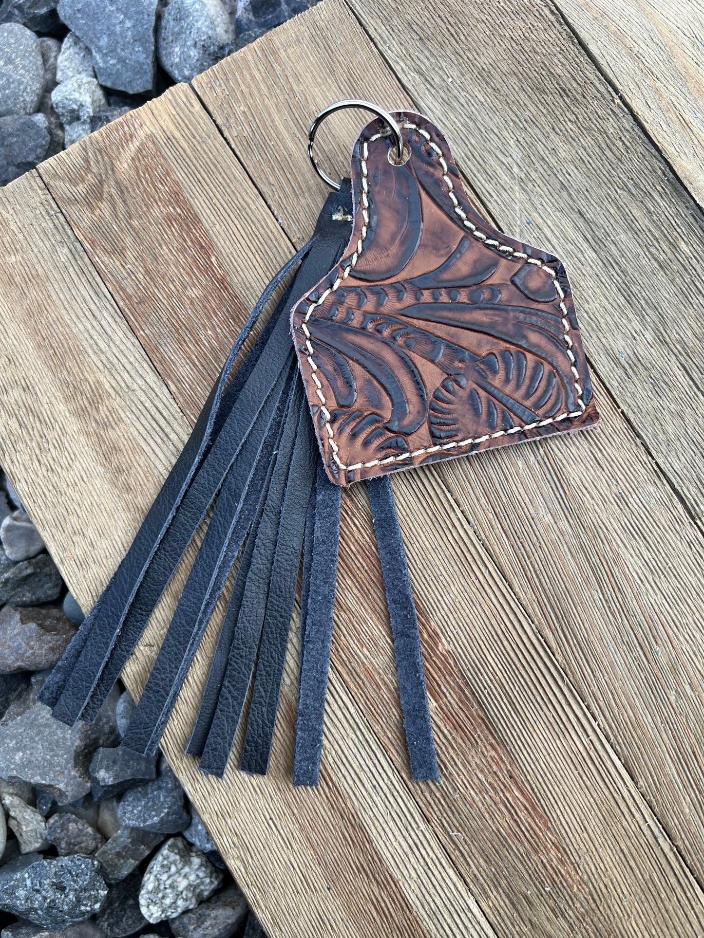 Keychain - Cow Tag + Fringe