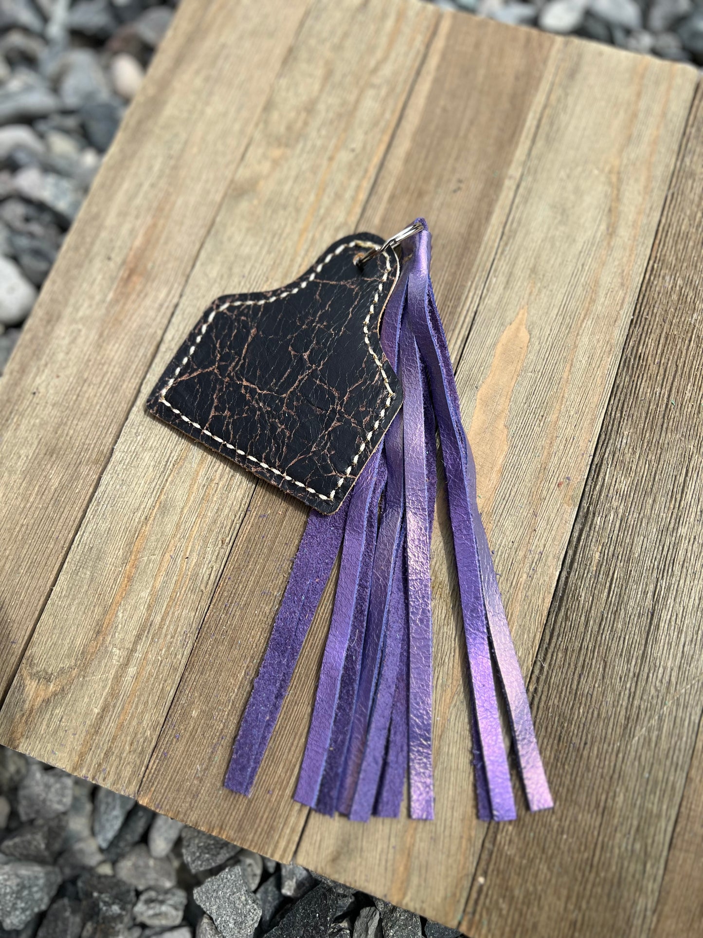 Keychain - Cow Tag + Fringe