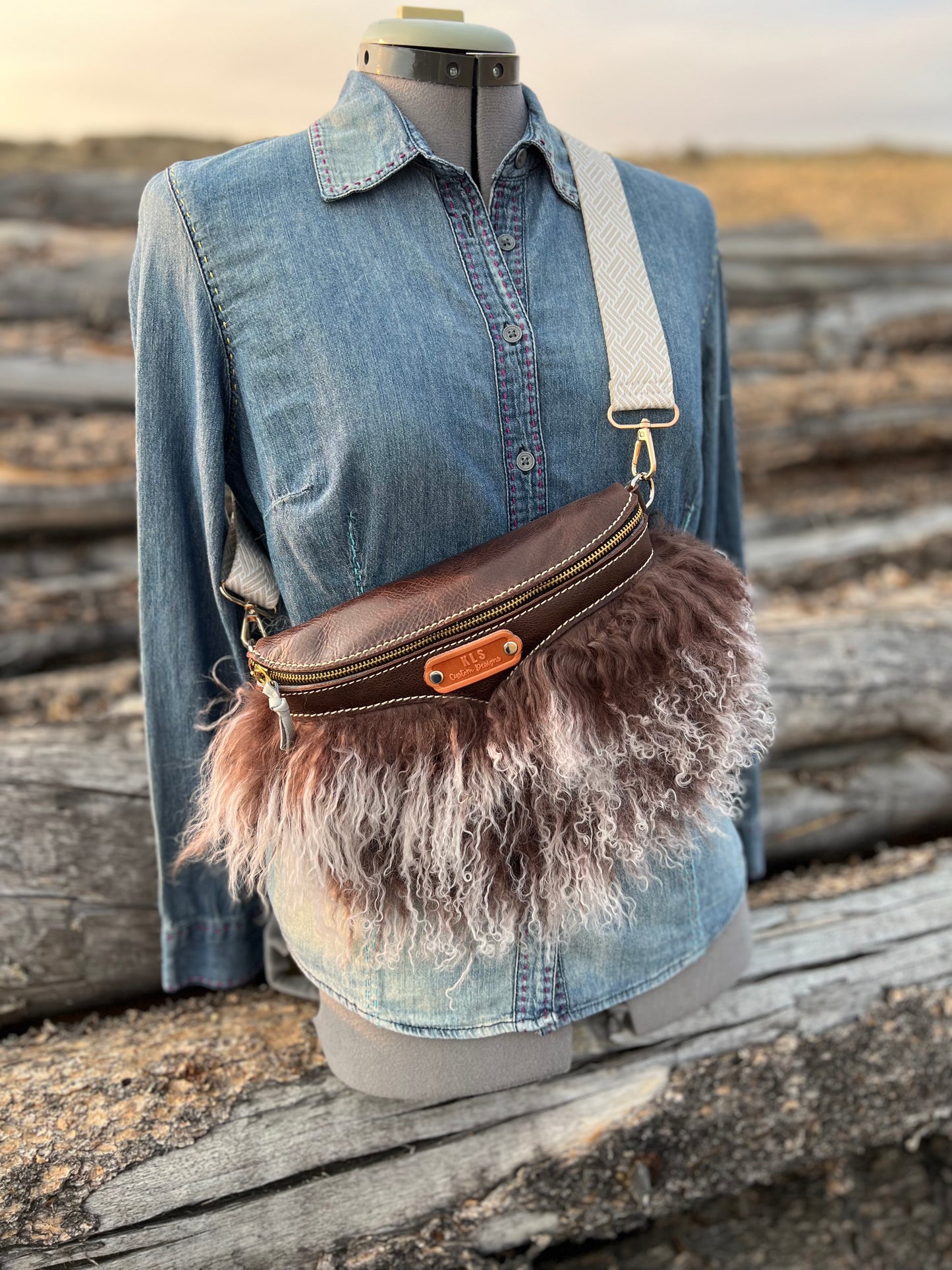 Sling Bag - Tibetan Lamb - Chocolate & White