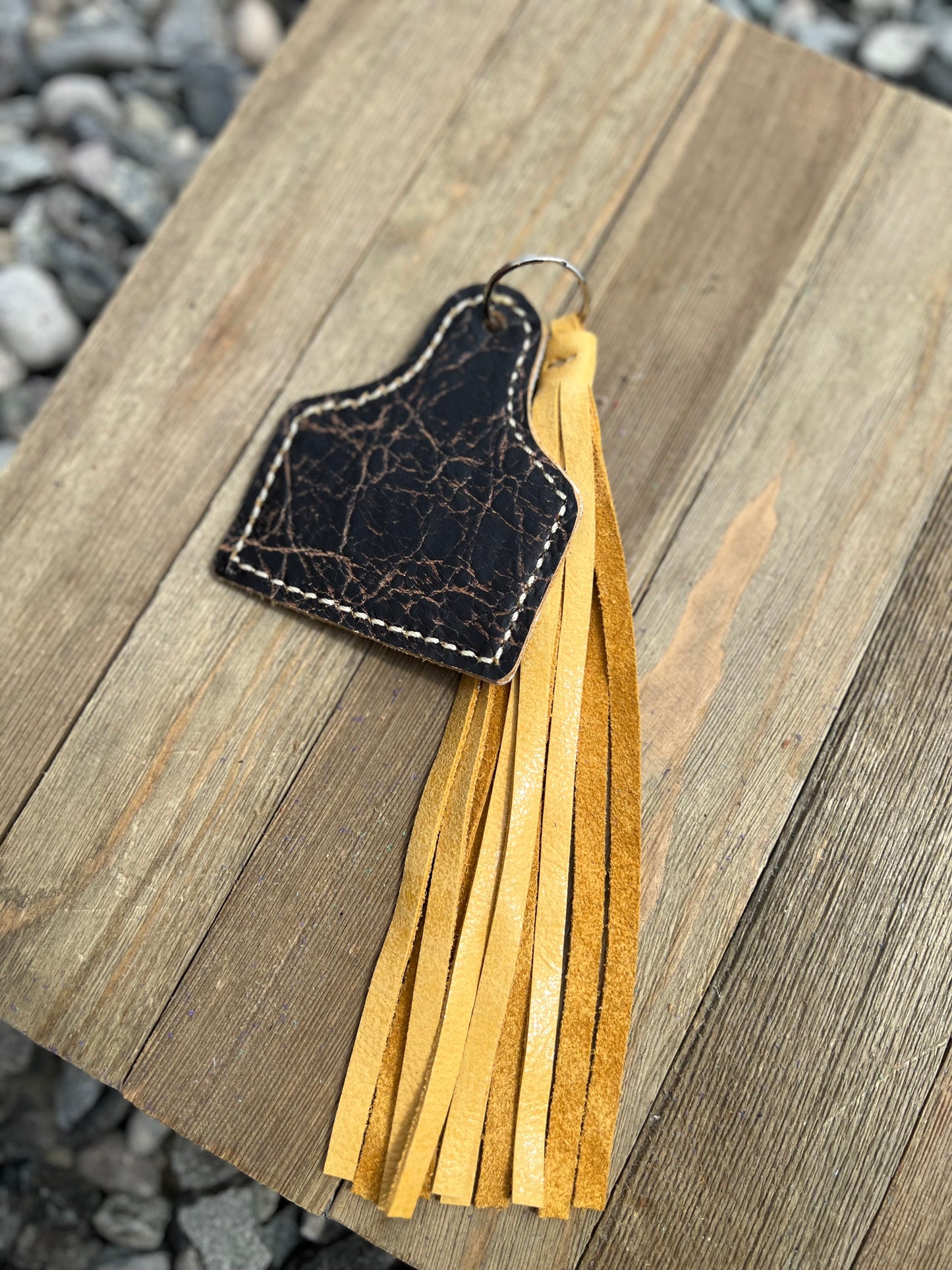 Keychain - Cow Tag + Fringe