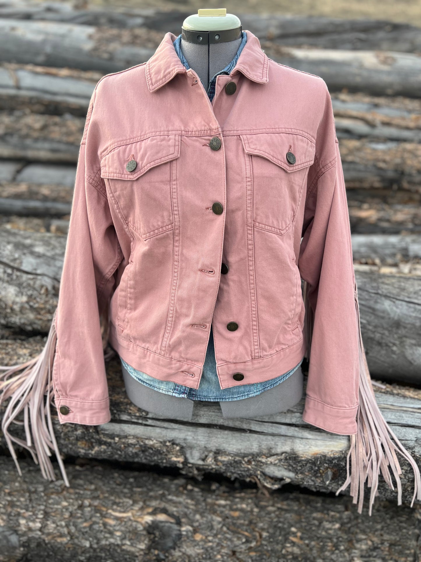 Fringe Jacket with Pendleton ~Ladies S - OVERSIZED