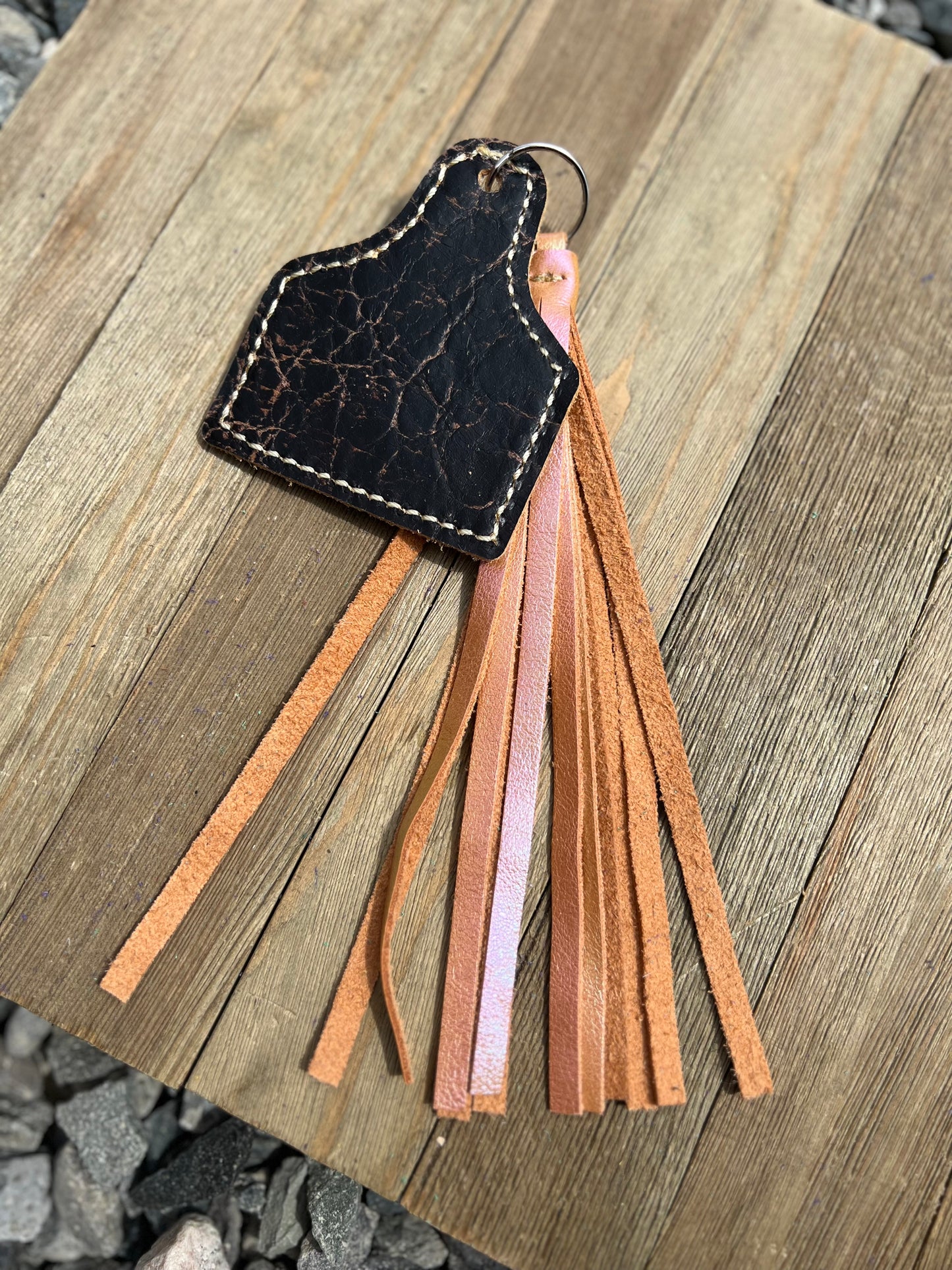 Keychain - Cow Tag + Fringe