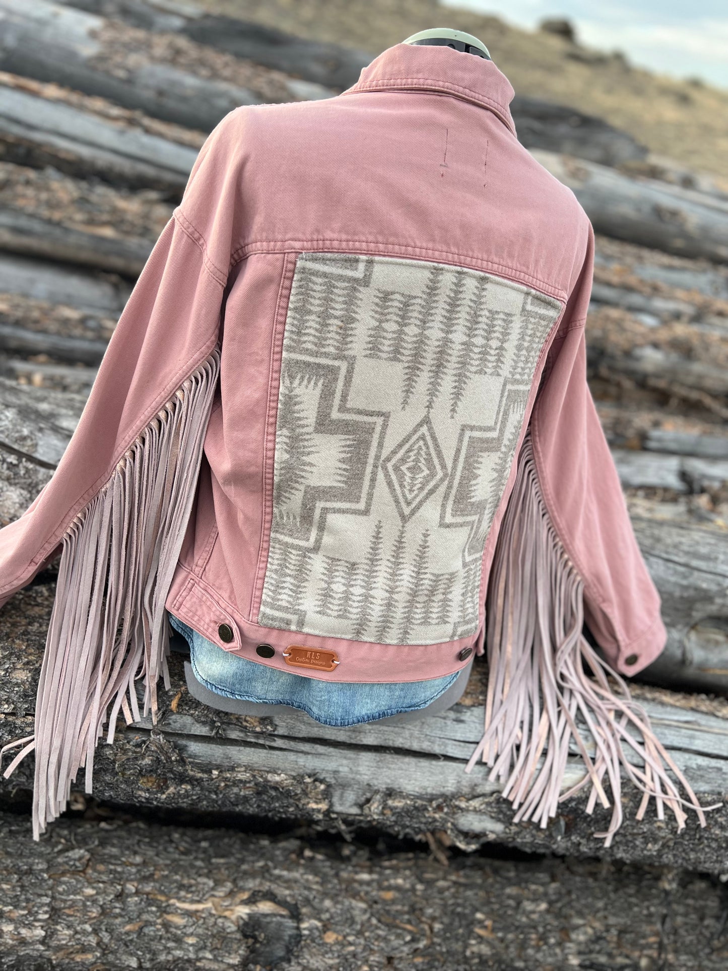 Fringe Jacket with Pendleton ~Ladies S - OVERSIZED