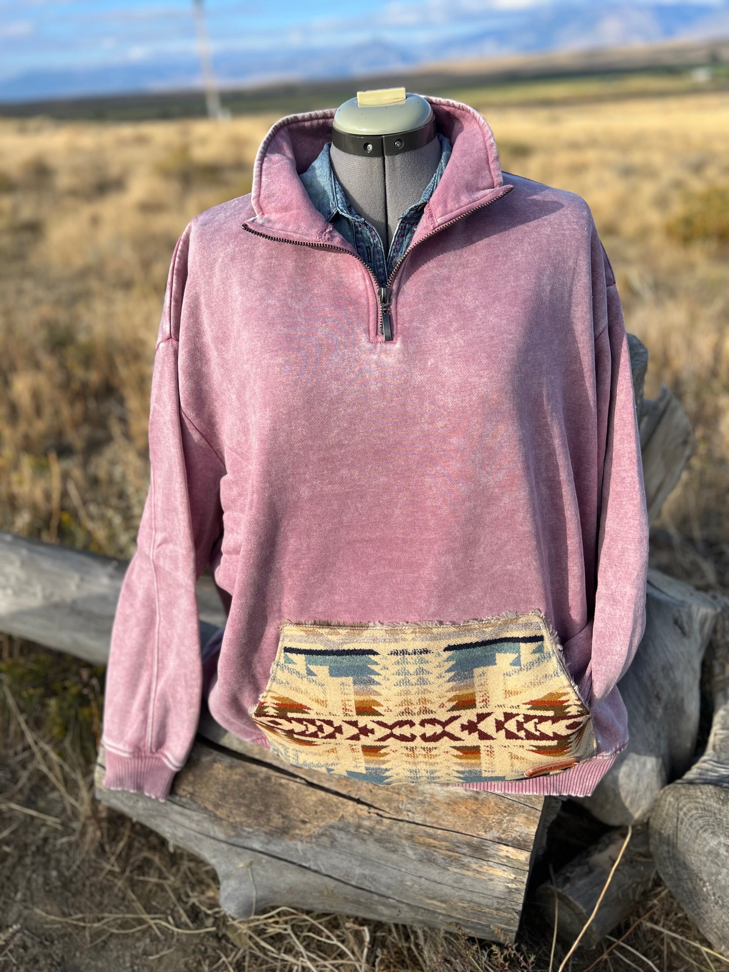 1/4 Zip Sweatshirt - 2x - Light Rose/Mauve