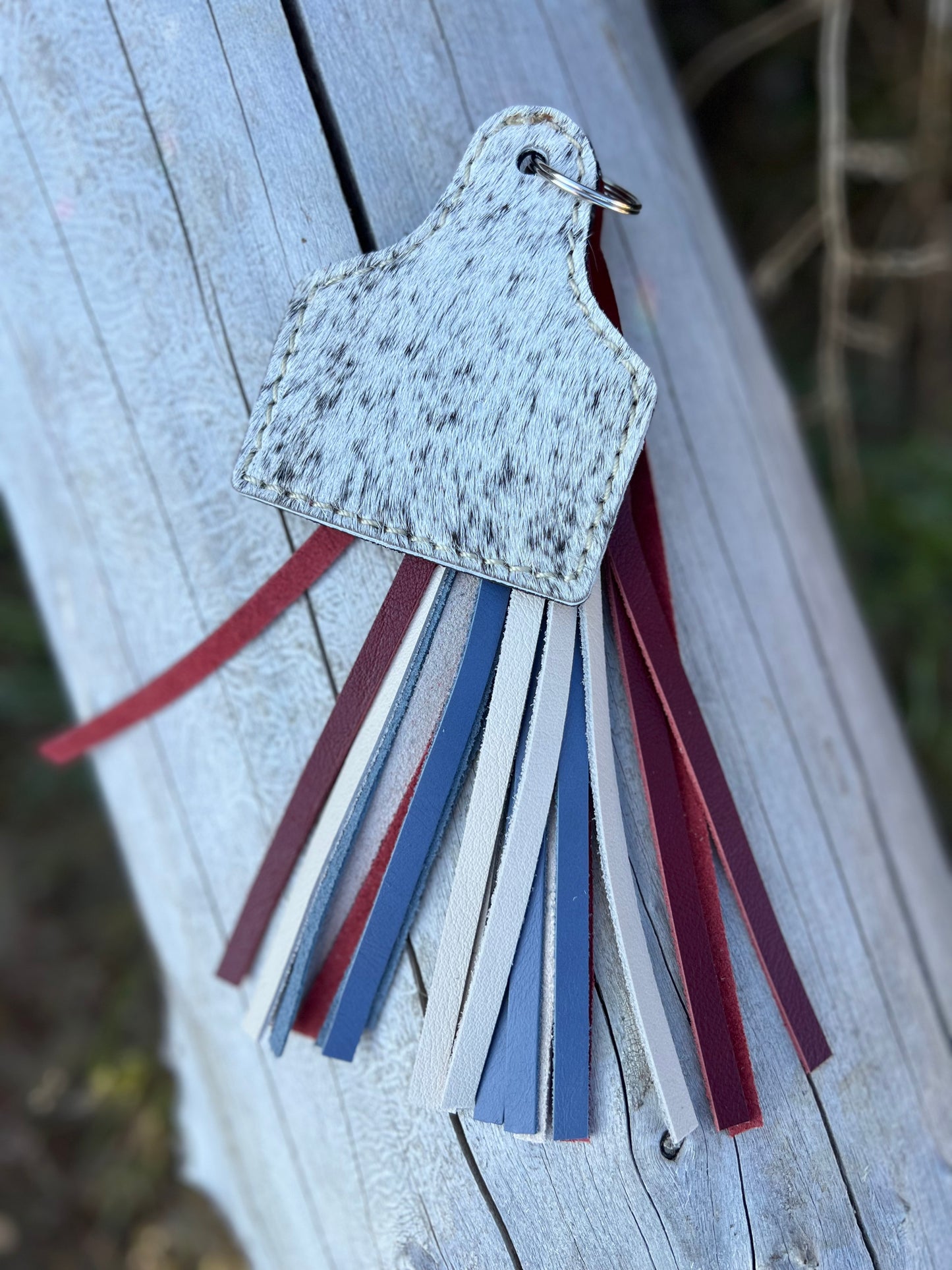 RWB - Auction May 30 - Cow Tag Keychain + Fringe - Tami