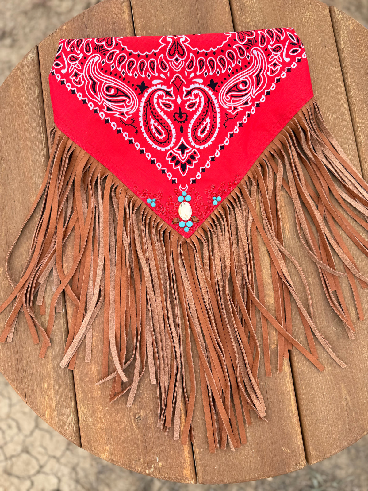 Embellished Fringe Bandana - Red
