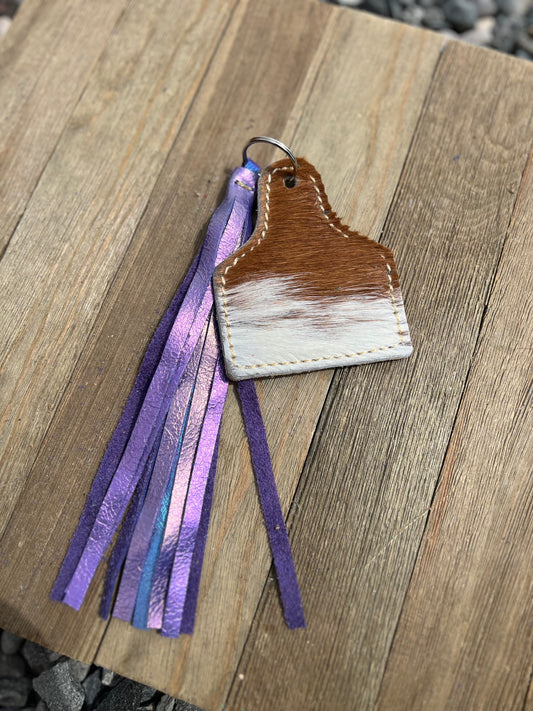 Keychain - Cow Tag + Fringe