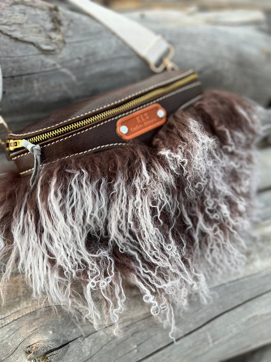 Sling Bag - Tibetan Lamb - Chocolate & White