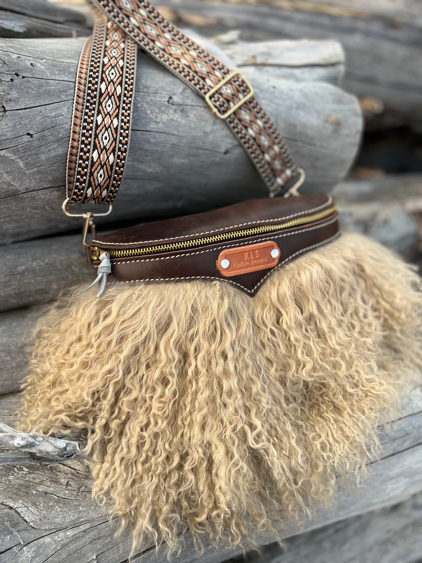 Sling Bag - Tibetan Lamb - Chocolate/Beige