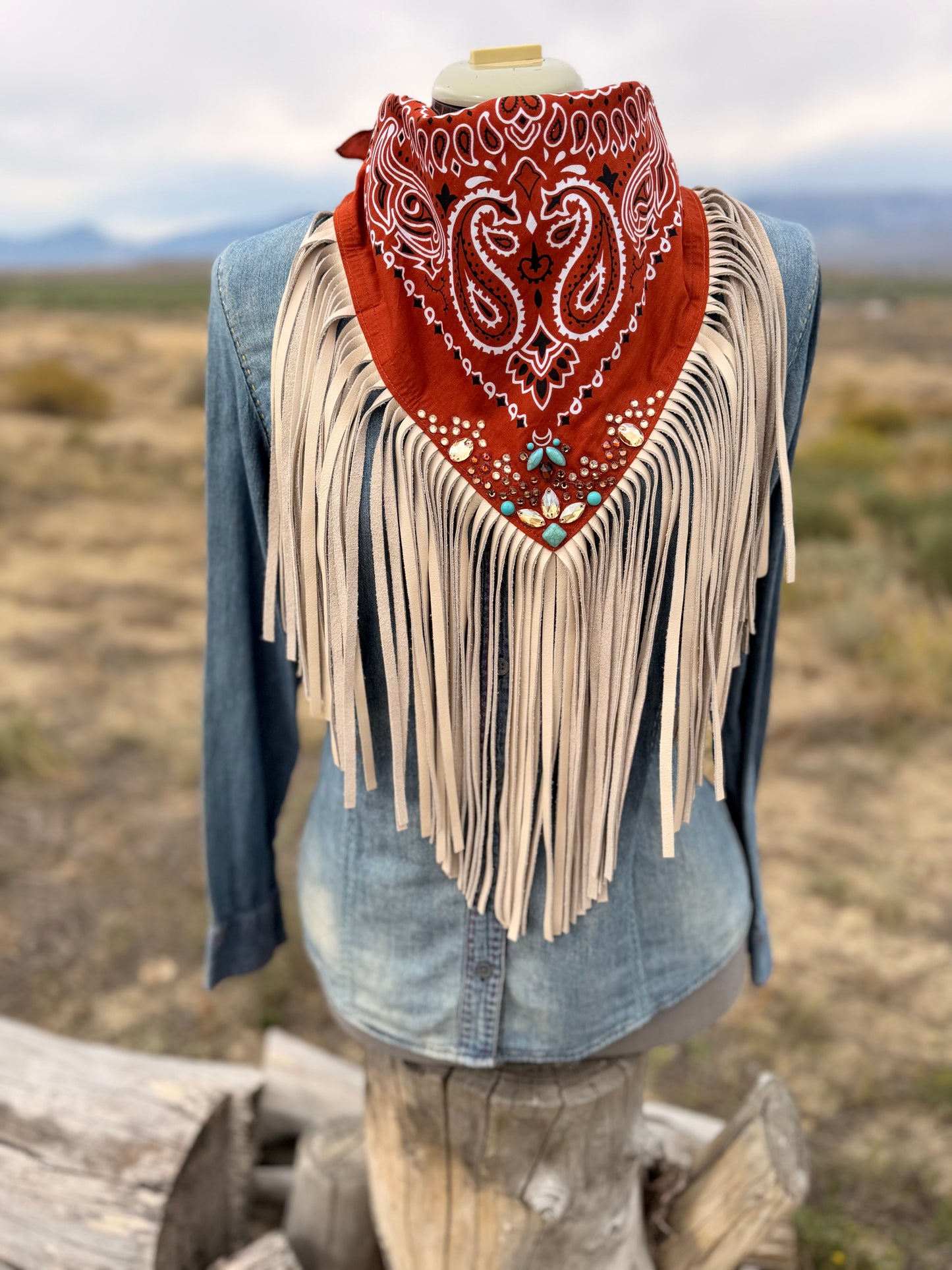 Embellished Fringe Bandana - Rust
