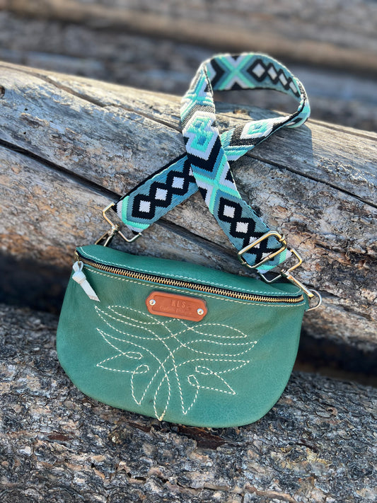 Sling Bag - Boot Stitch - Turquoise Green/Blue