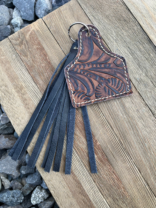Keychain - Cow Tag + Fringe