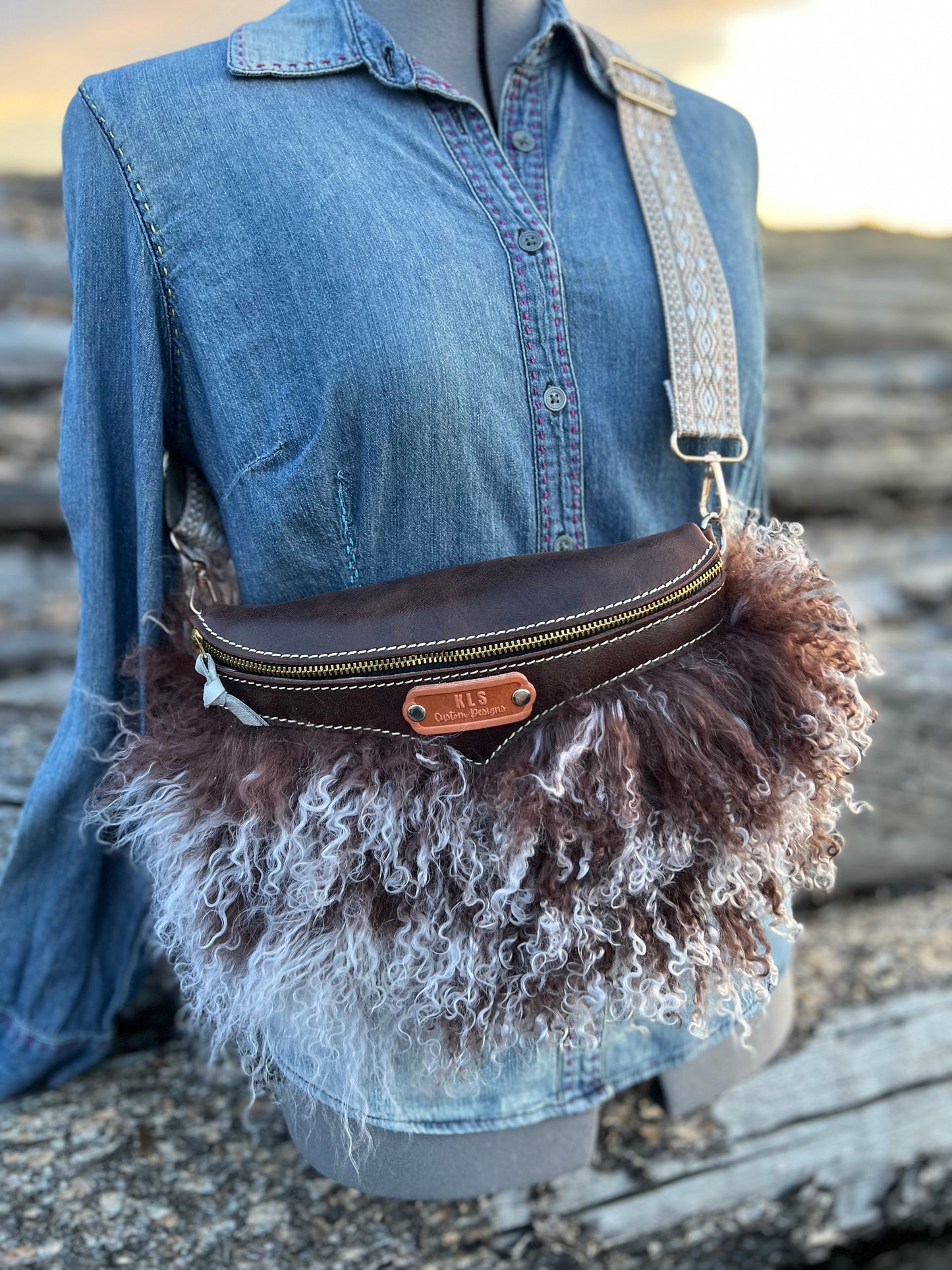 Sling Bag - Tibetan Lamb - Chocolate + White