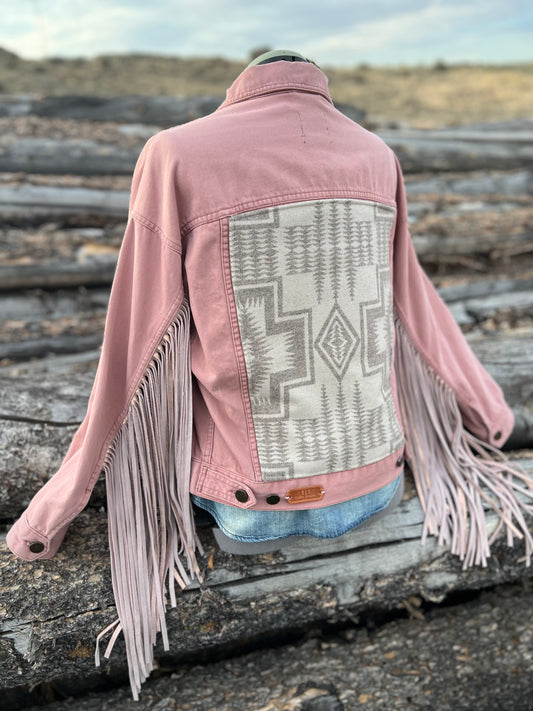 Fringe Jacket with Pendleton ~Ladies S - OVERSIZED