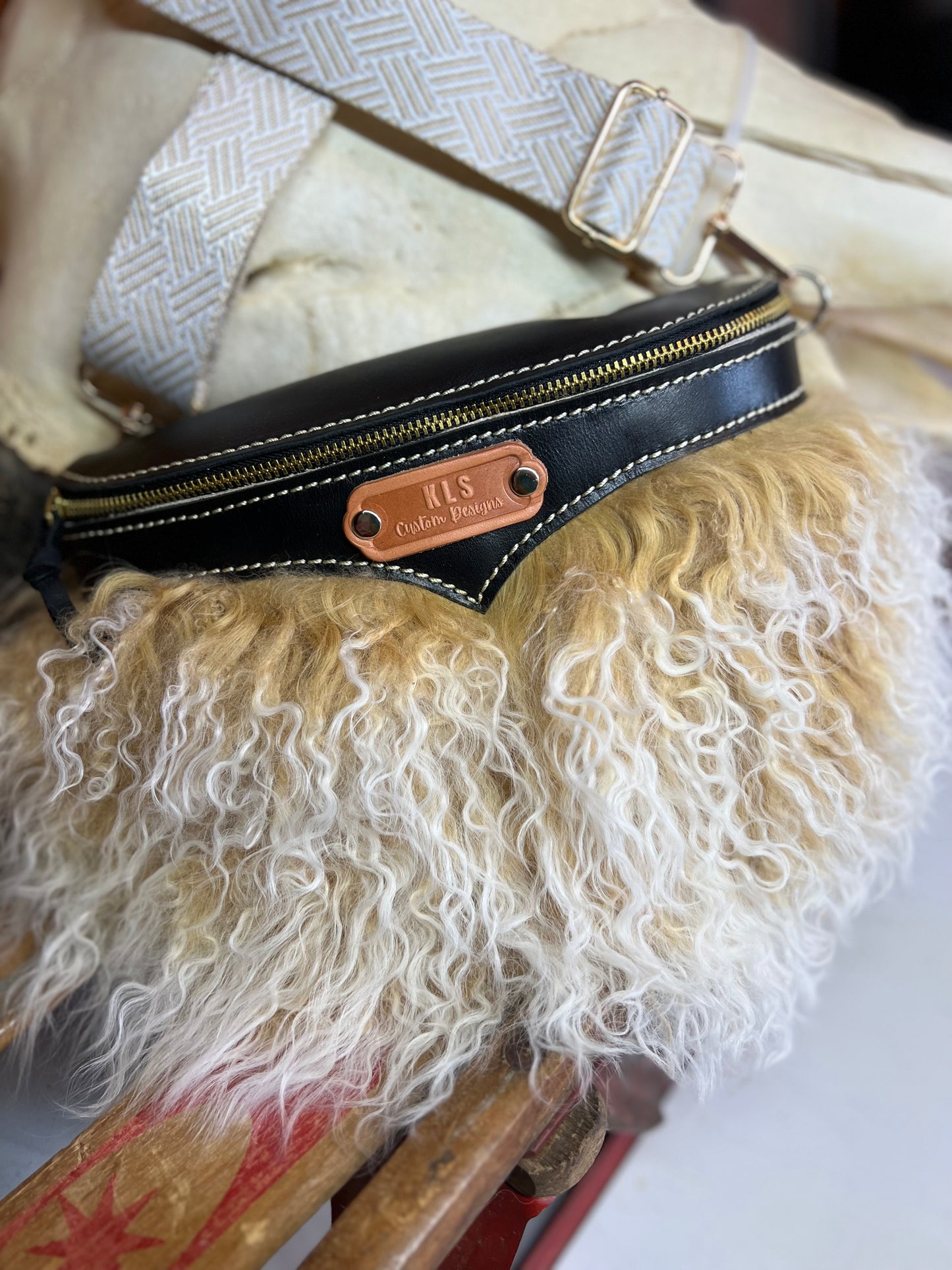 Sling Bag - Tibetan Lamb - Black and Beige