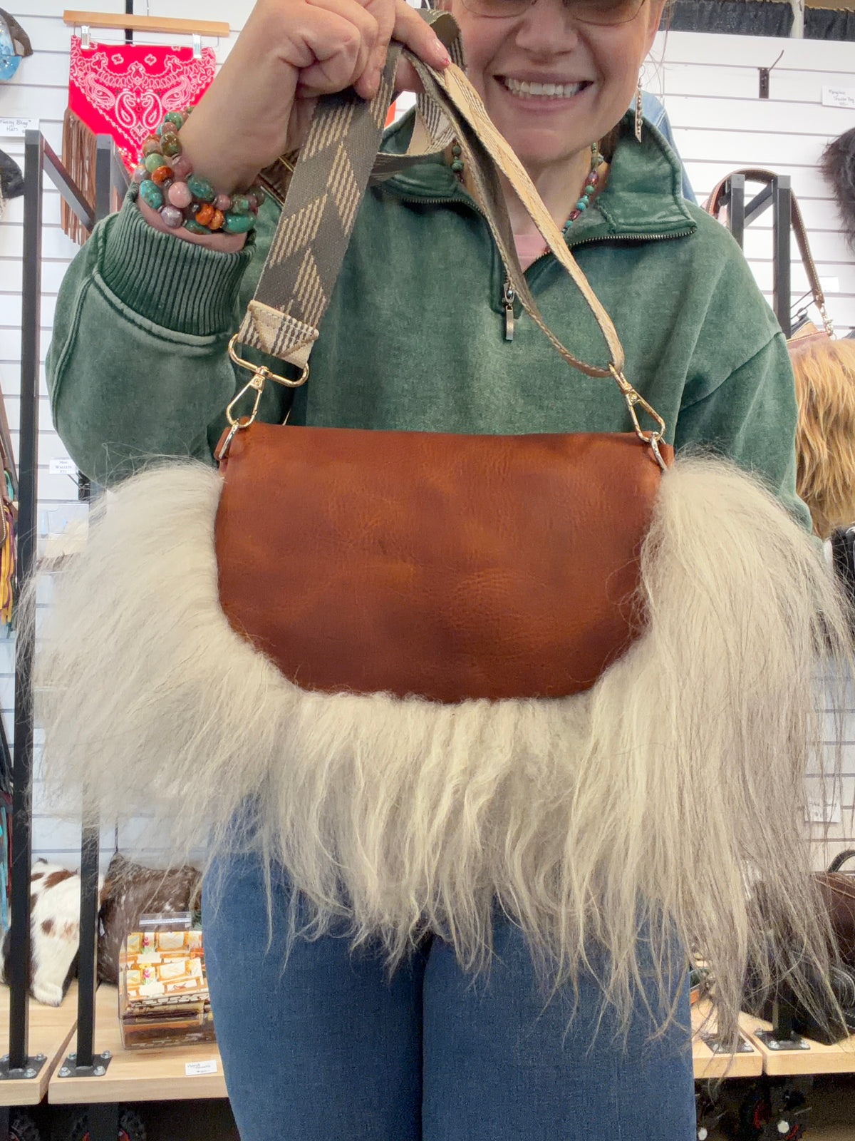 Sling Bag - Mongolian Sheep + Bison Leather