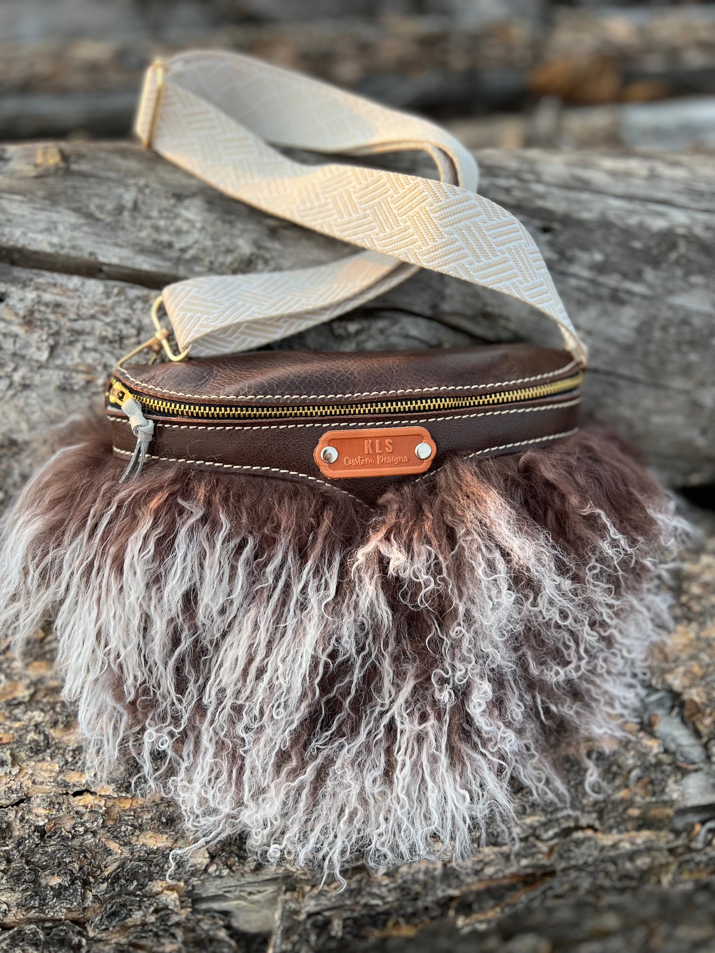 Sling Bag - Tibetan Lamb - Chocolate & White
