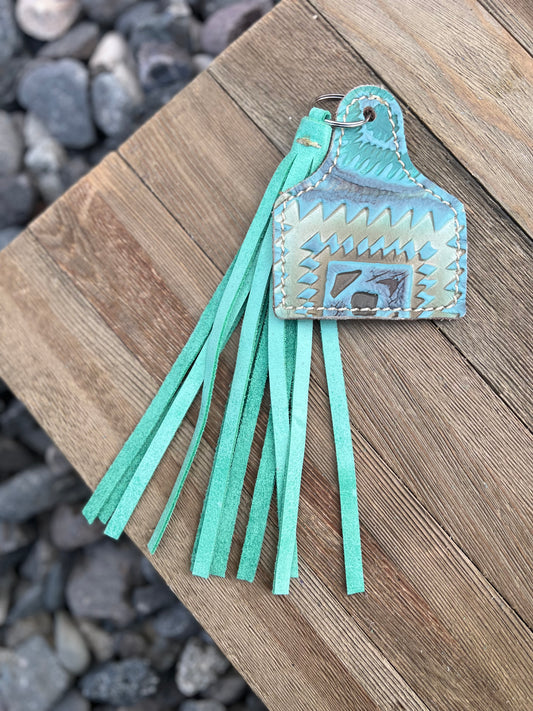 Keychain - Cow Tag + Fringe