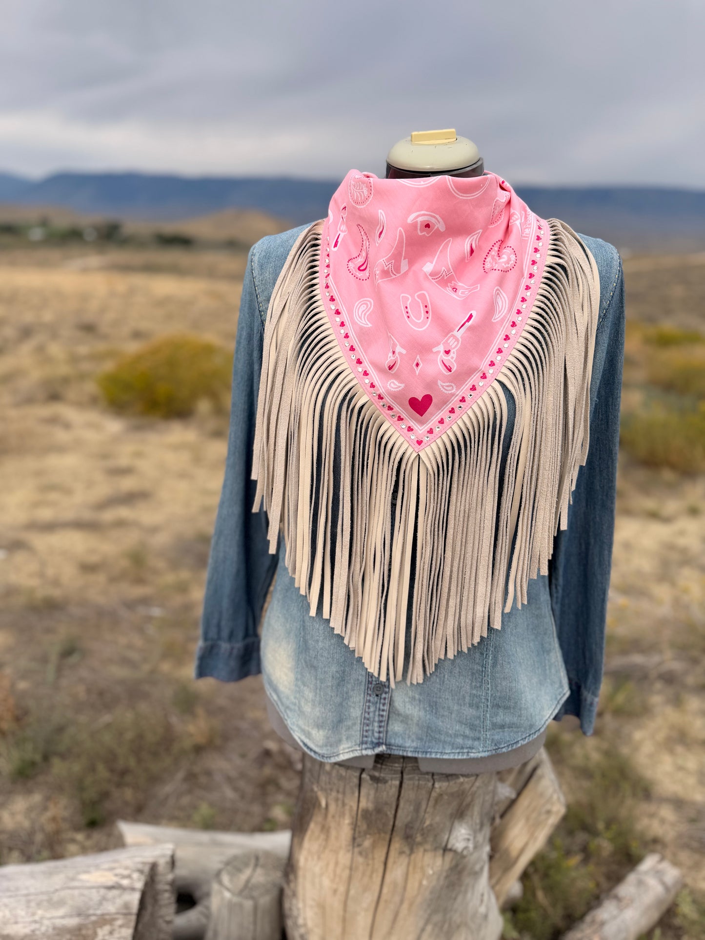 Embellished Fringe Bandana - Light Pink