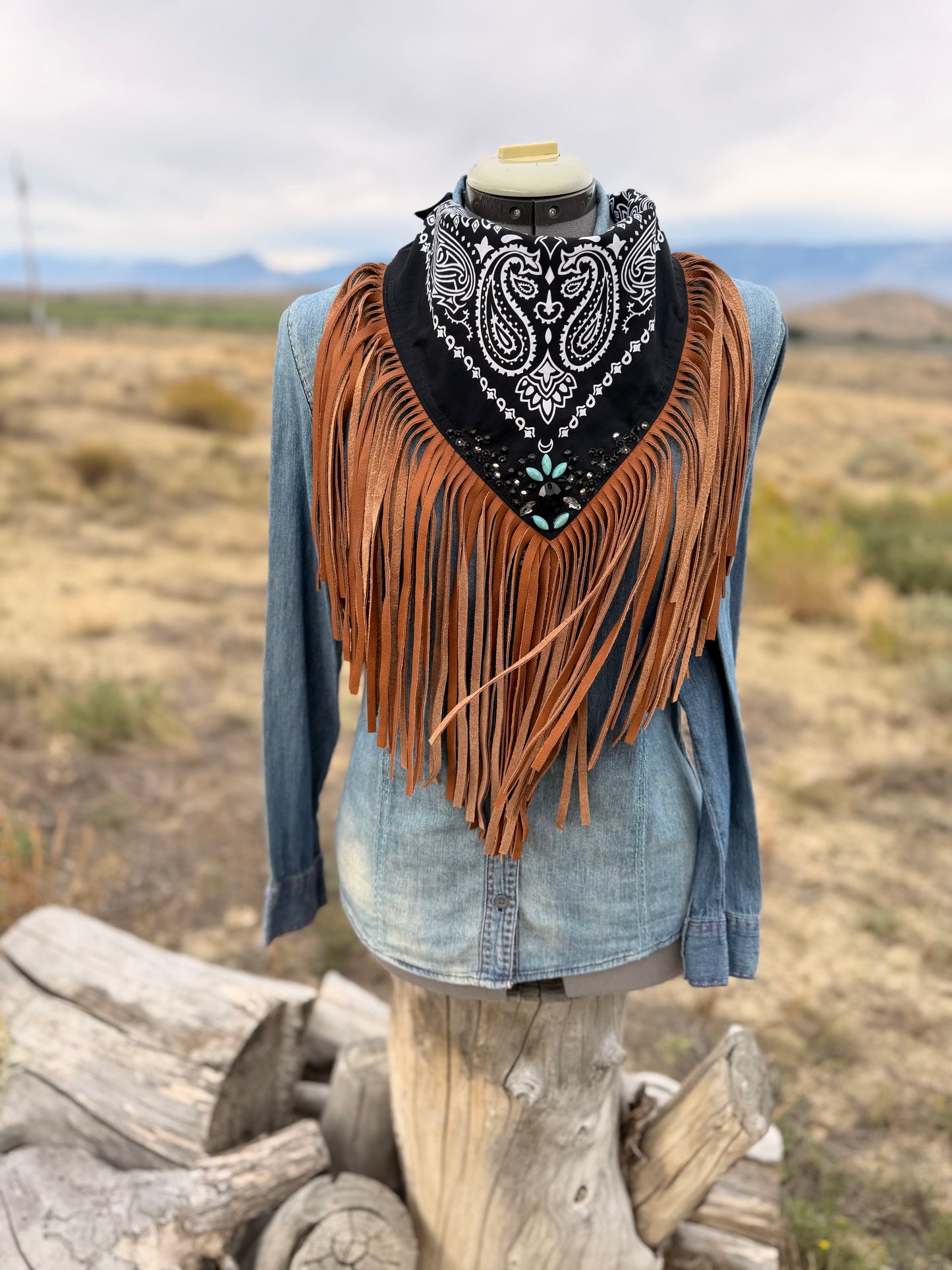 Embellished Fringe Bandana - Black