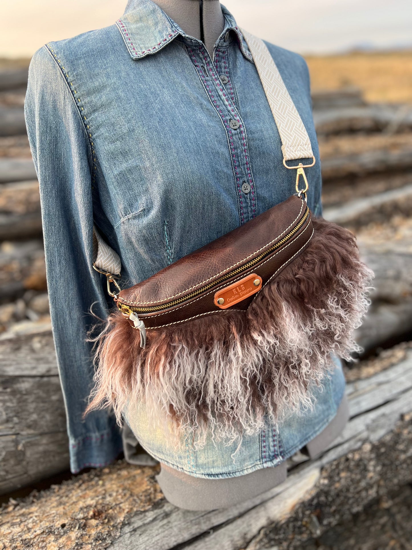 Sling Bag - Tibetan Lamb - Chocolate & White