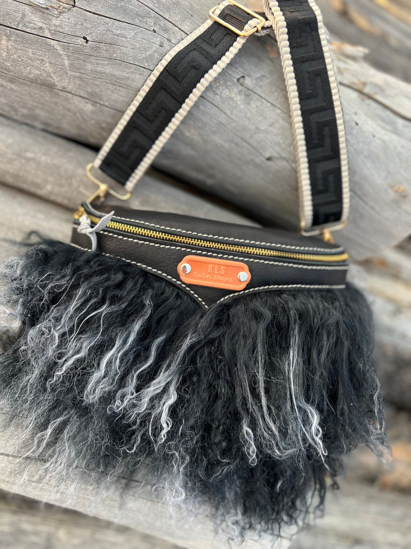 Sling Bag - Tibetan Lamb - Black & White