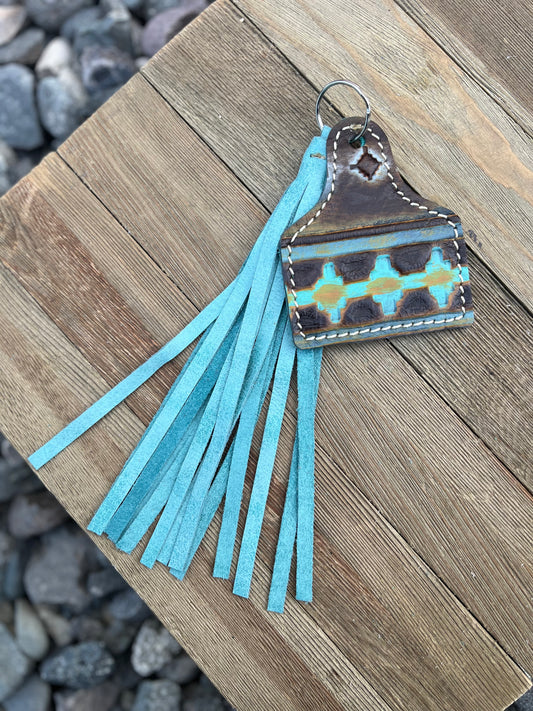 Keychain - Cow Tag + Fringe
