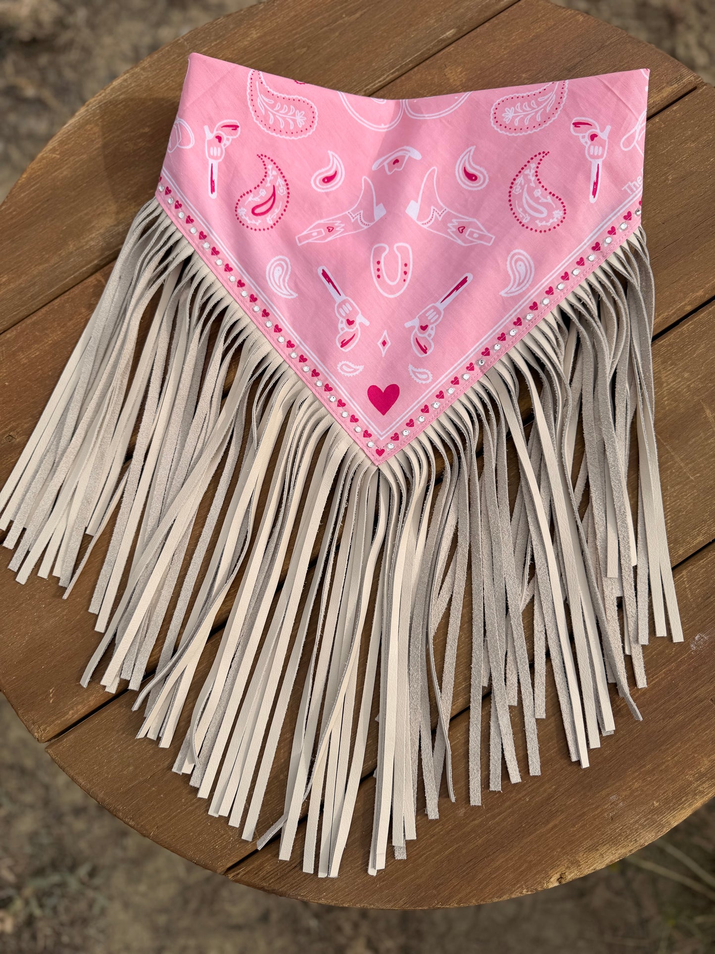 Embellished Fringe Bandana - Light Pink