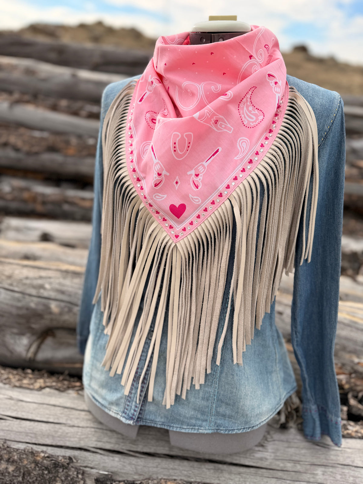Embellished Fringe Bandana - Light Pink