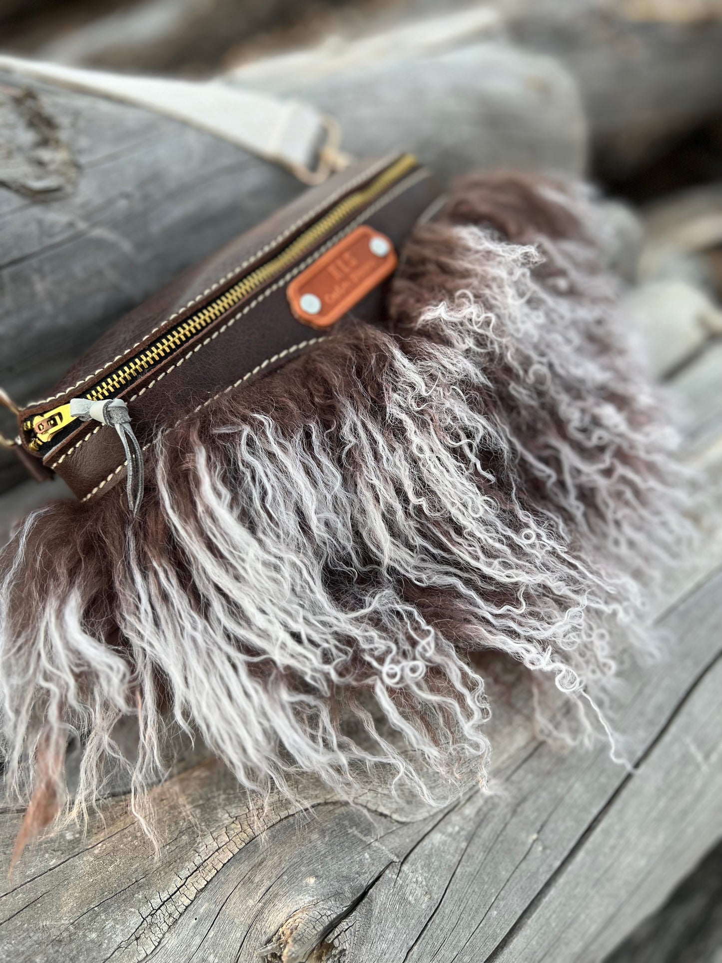 Sling Bag - Tibetan Lamb - Chocolate & White