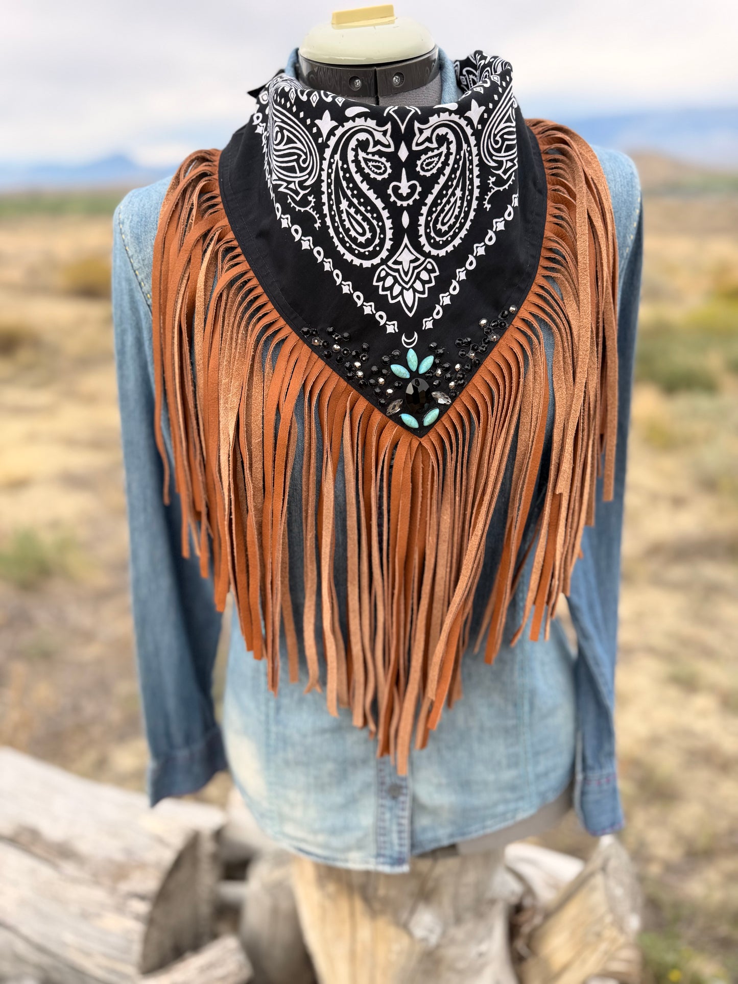 Embellished Fringe Bandana - Black