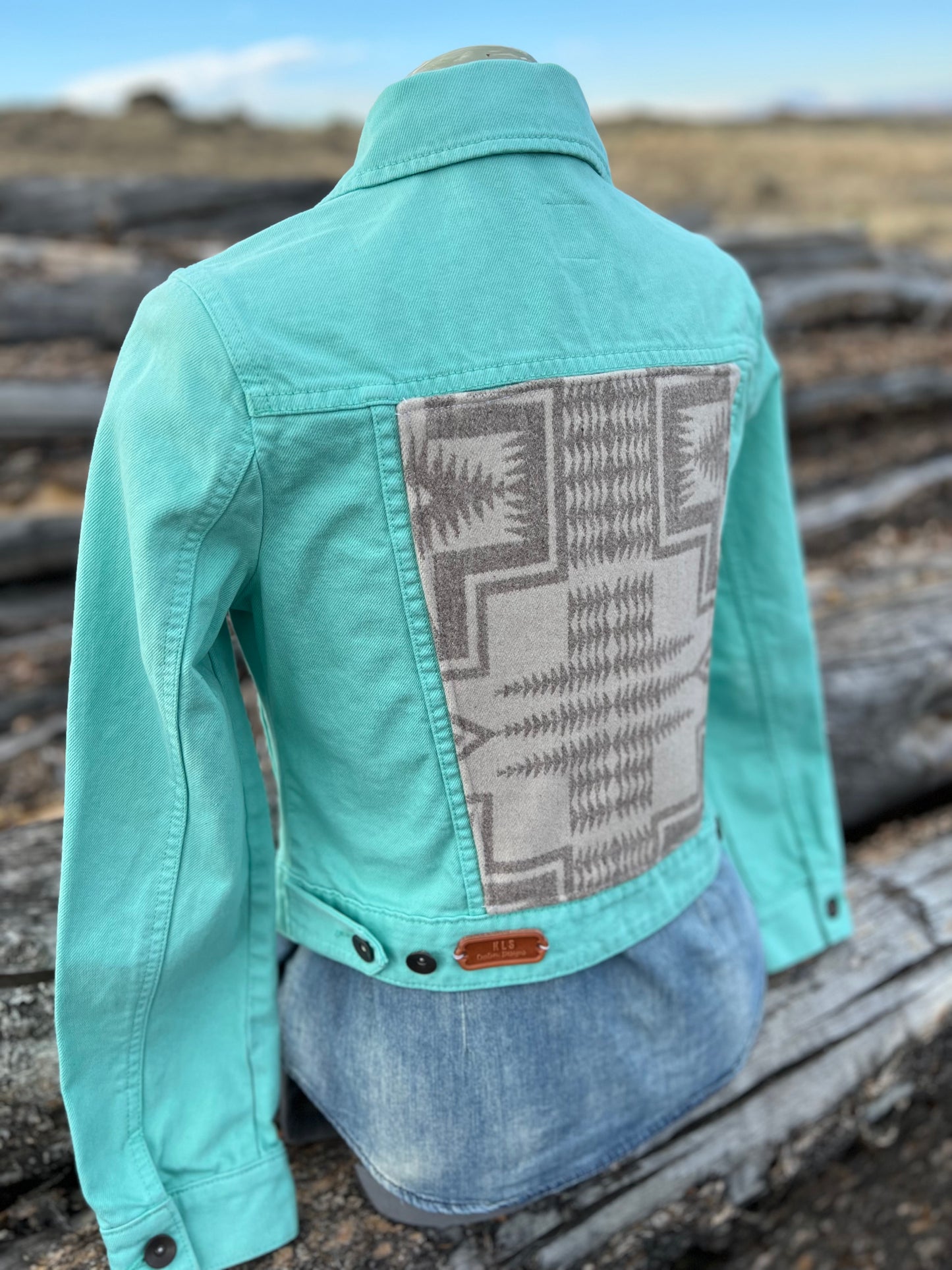 Mint Green Jean Jacket with Pendleton ~Ladies M