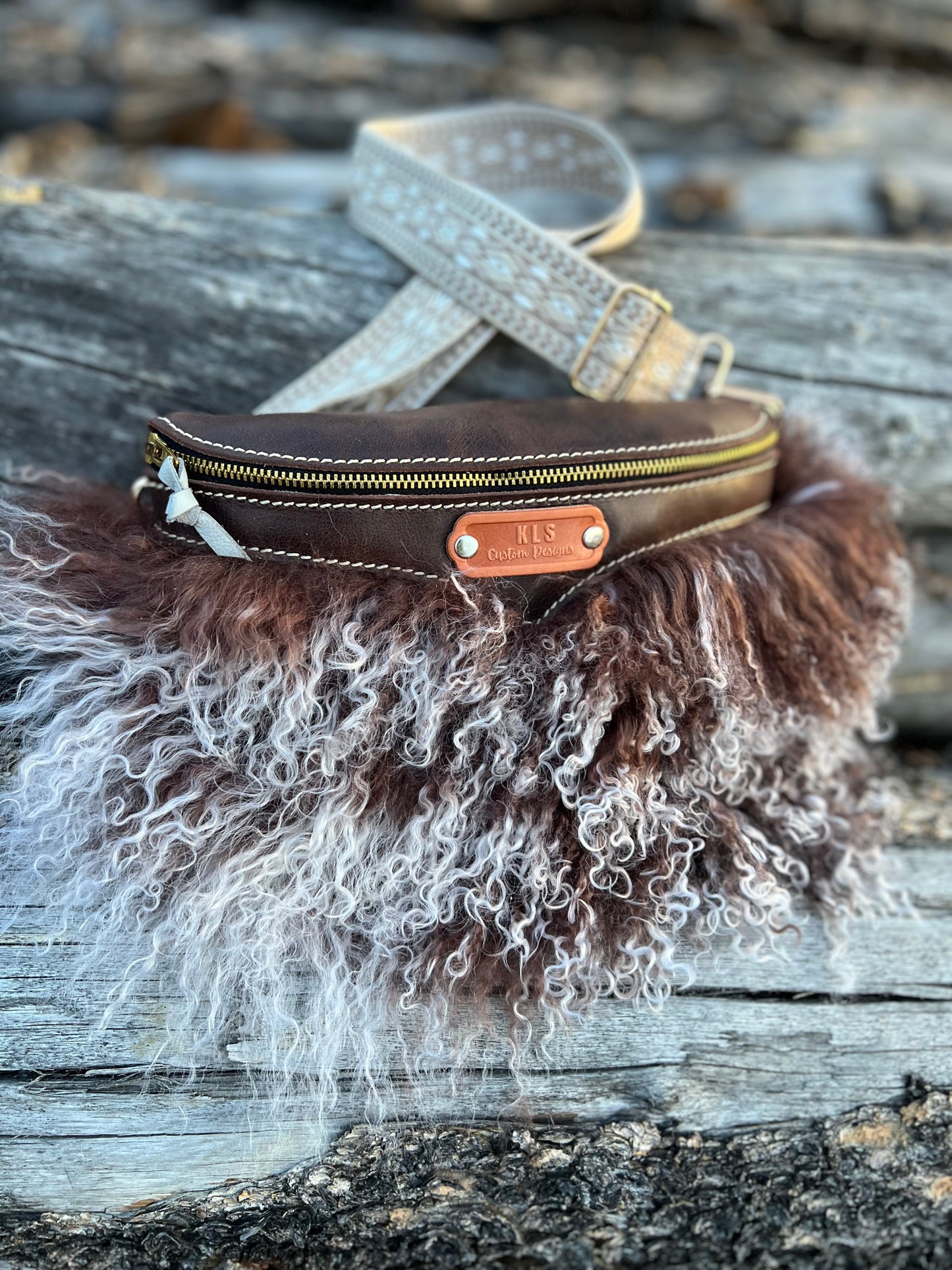 Sling Bag - Tibetan Lamb - Chocolate + White