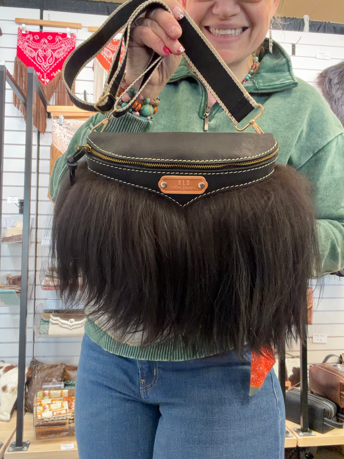 Sling Bag - Mongolian Sheep + Bison Leather