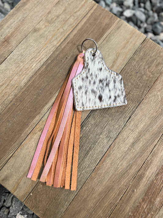 Keychain - Cow Tag + Fringe