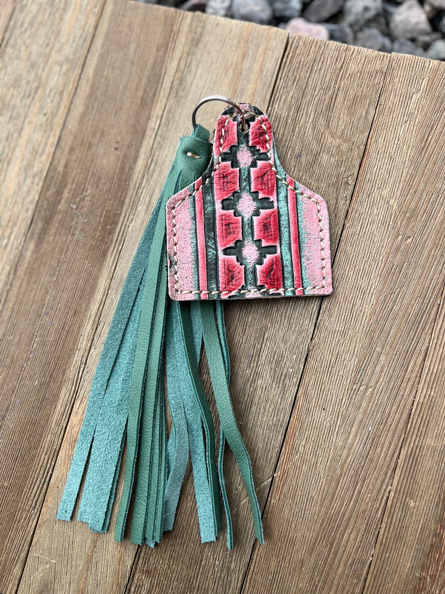 Keychain - Cow Tag + Fringe