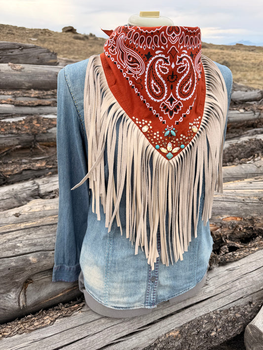 Embellished Fringe Bandana - Rust