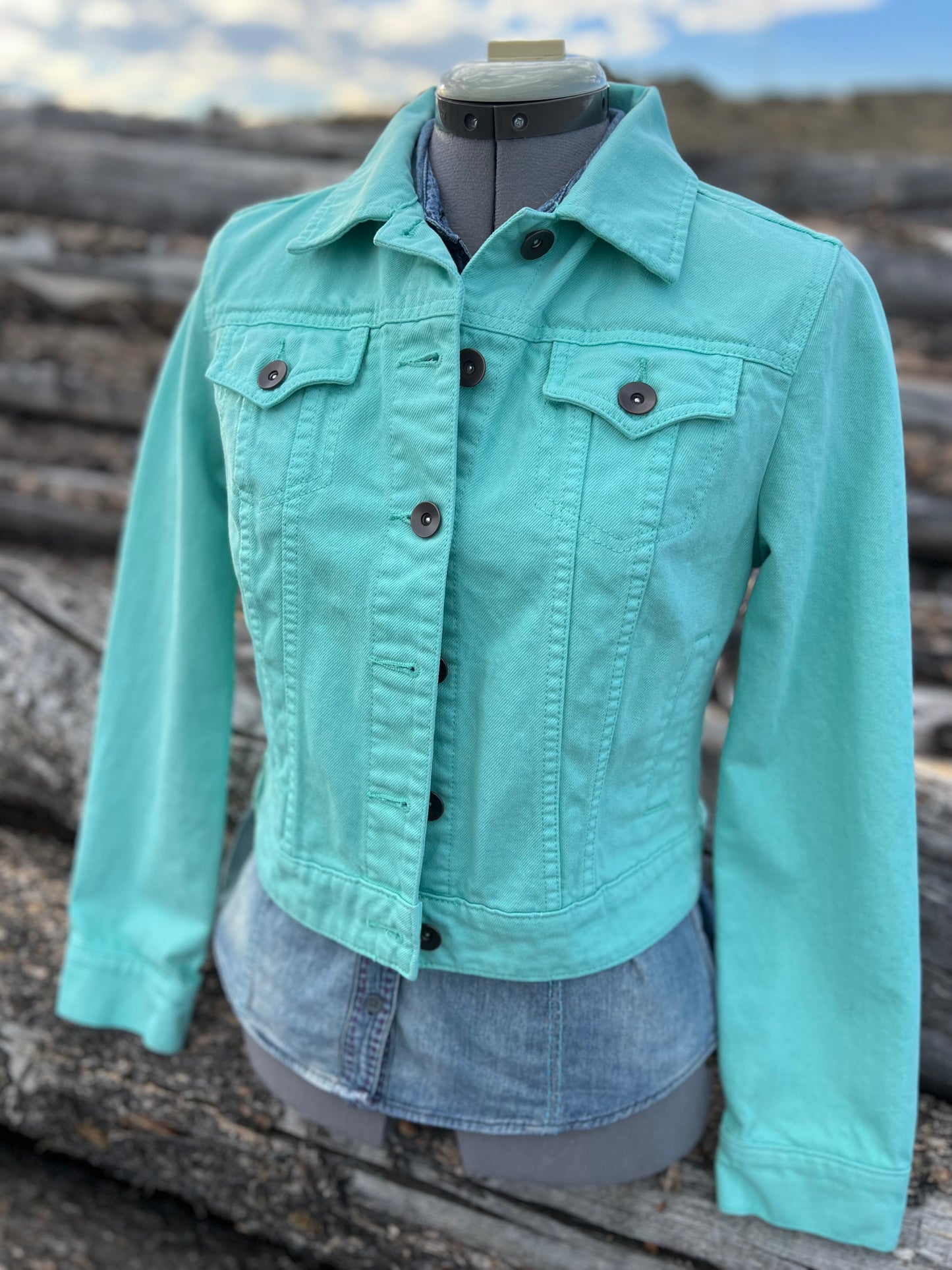 Mint Green Jean Jacket with Pendleton ~Ladies M