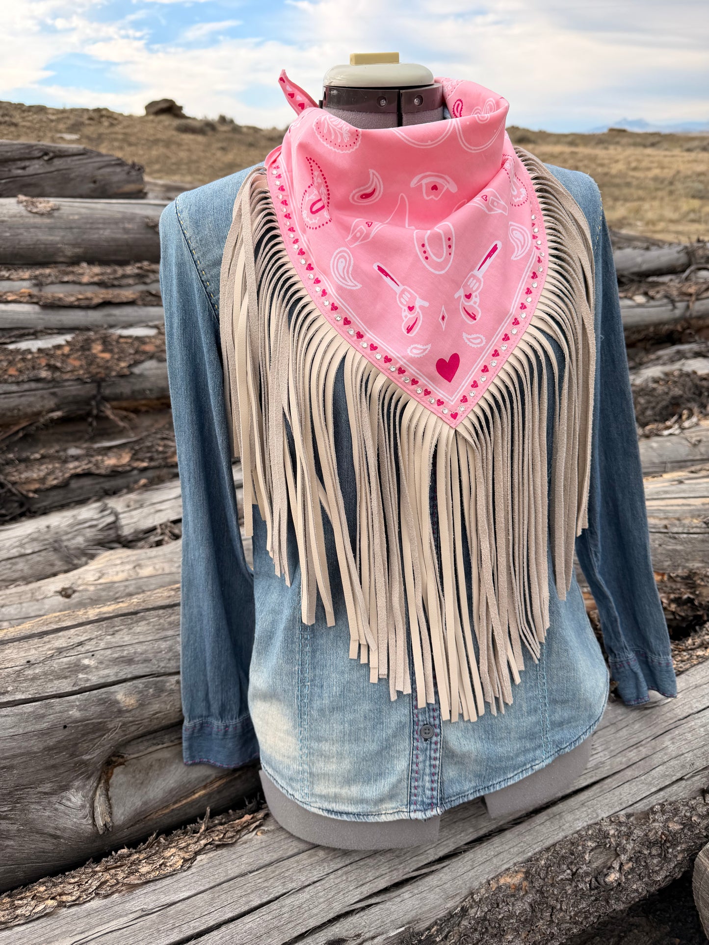 Embellished Fringe Bandana - Light Pink