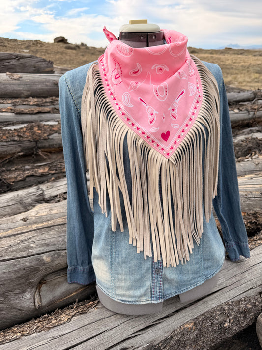 Embellished Fringe Bandana - Light Pink