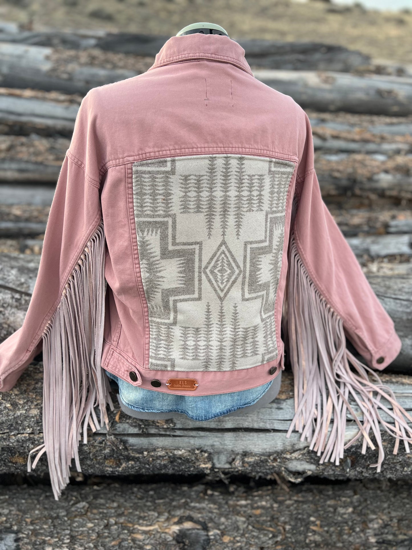 Fringe Jacket with Pendleton ~Ladies S - OVERSIZED