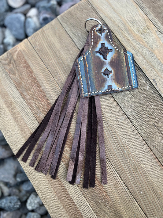 Keychain - Cow Tag + Fringe