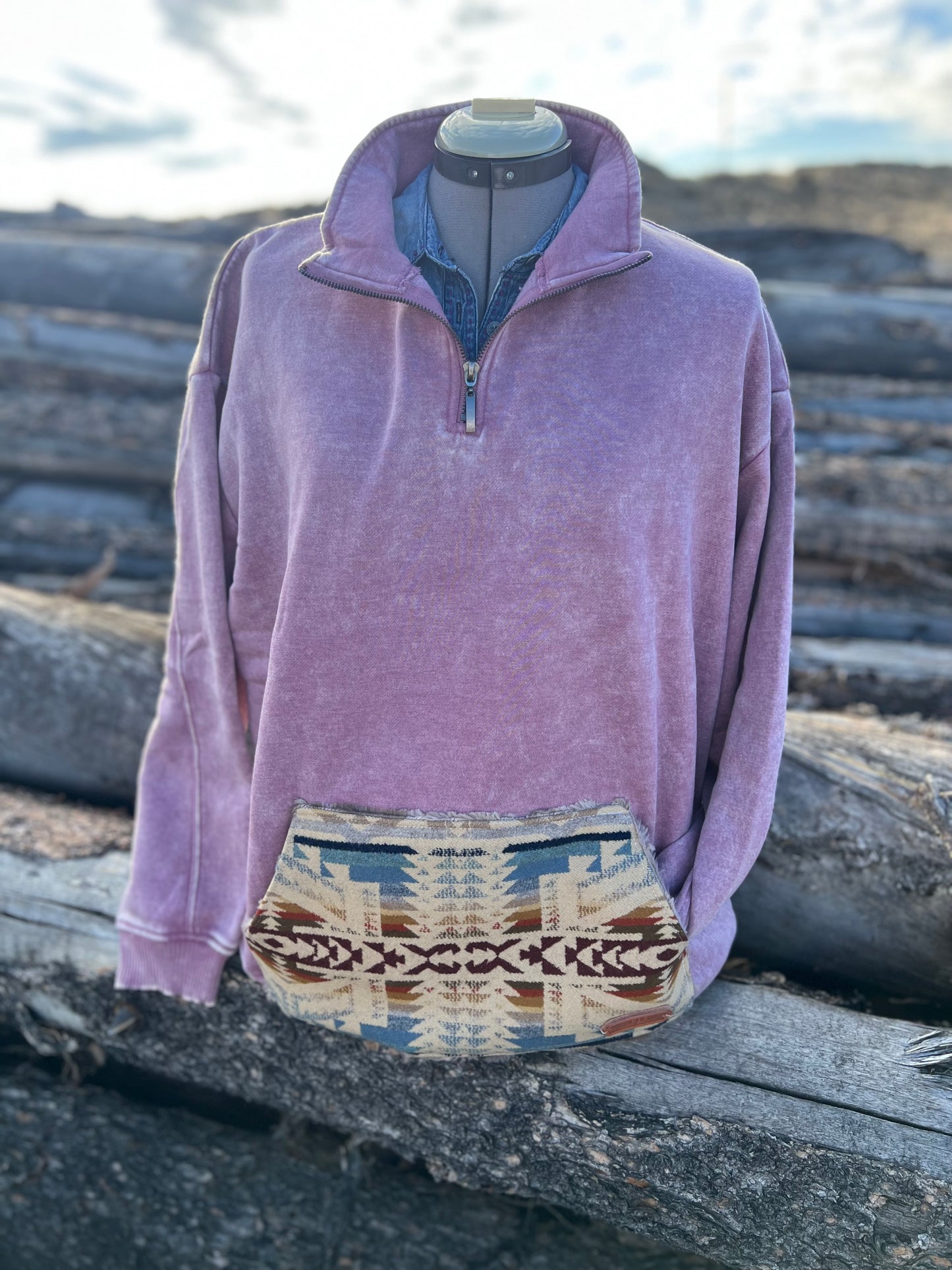 1/4 Zip Sweatshirt - 2x - Light Rose/Mauve