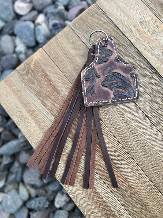 Keychain - Cow Tag + Fringe