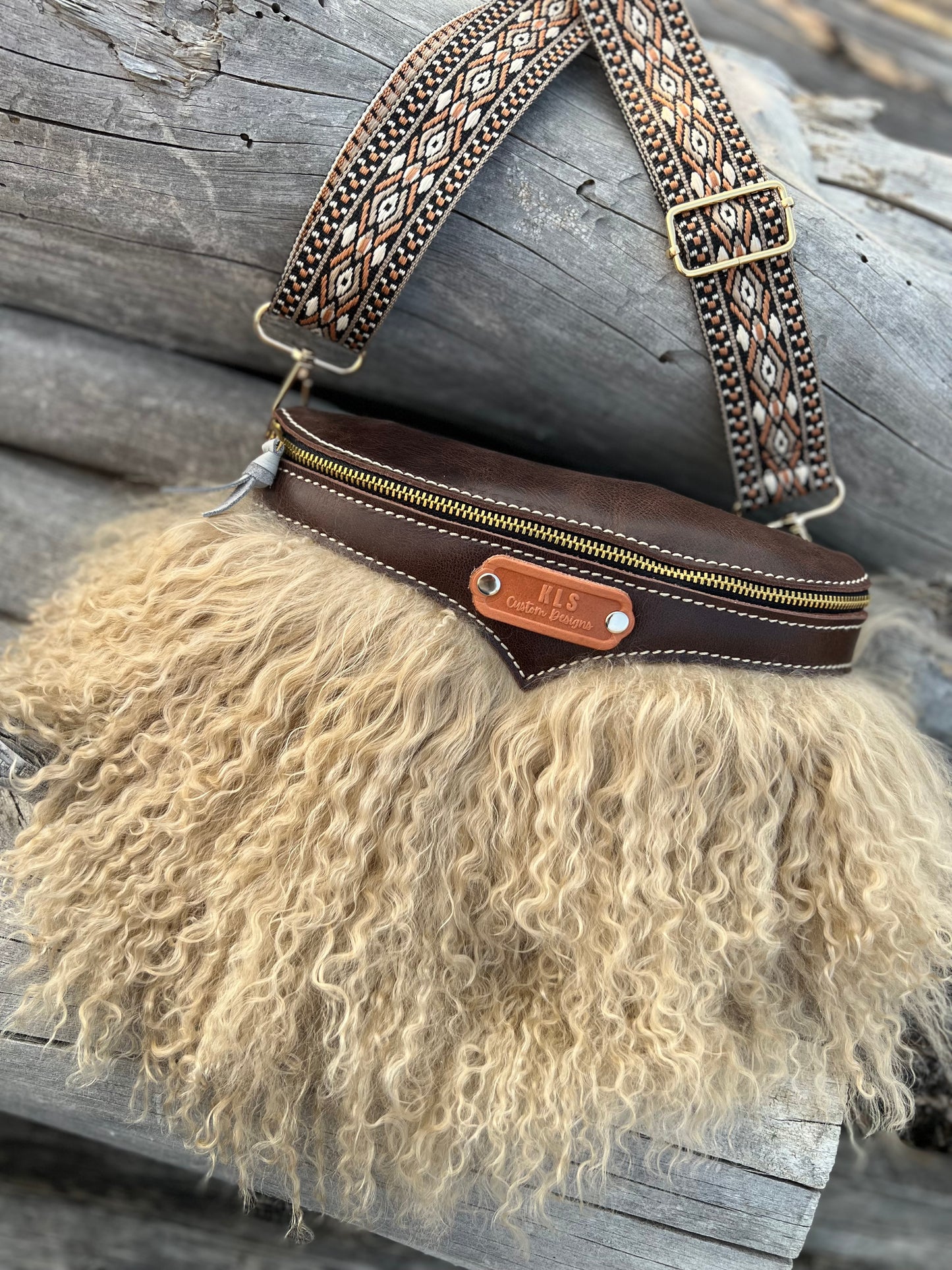 Sling Bag - Tibetan Lamb - Chocolate/Beige