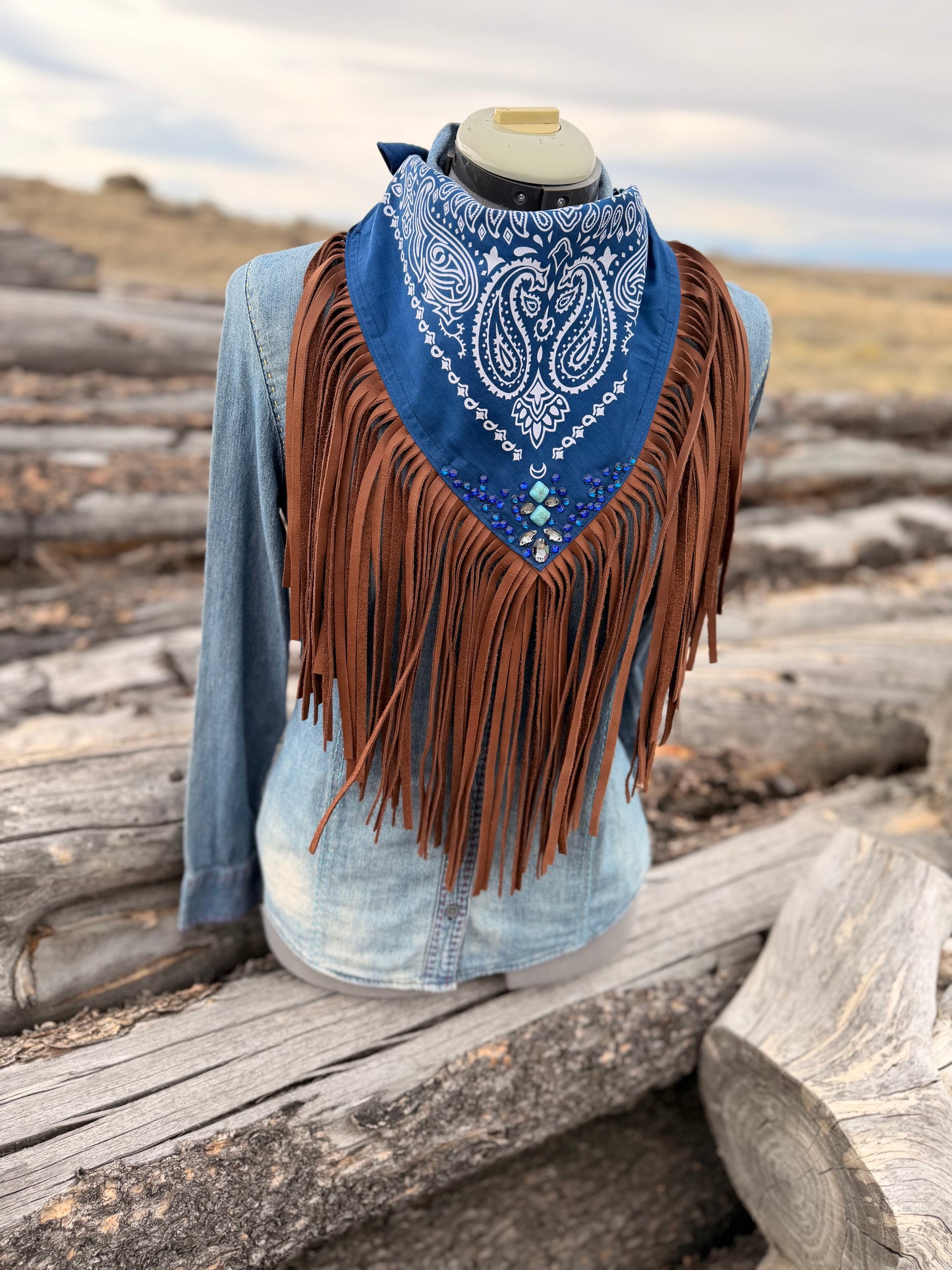 Embellished Fringe Bandana - Royal Blue