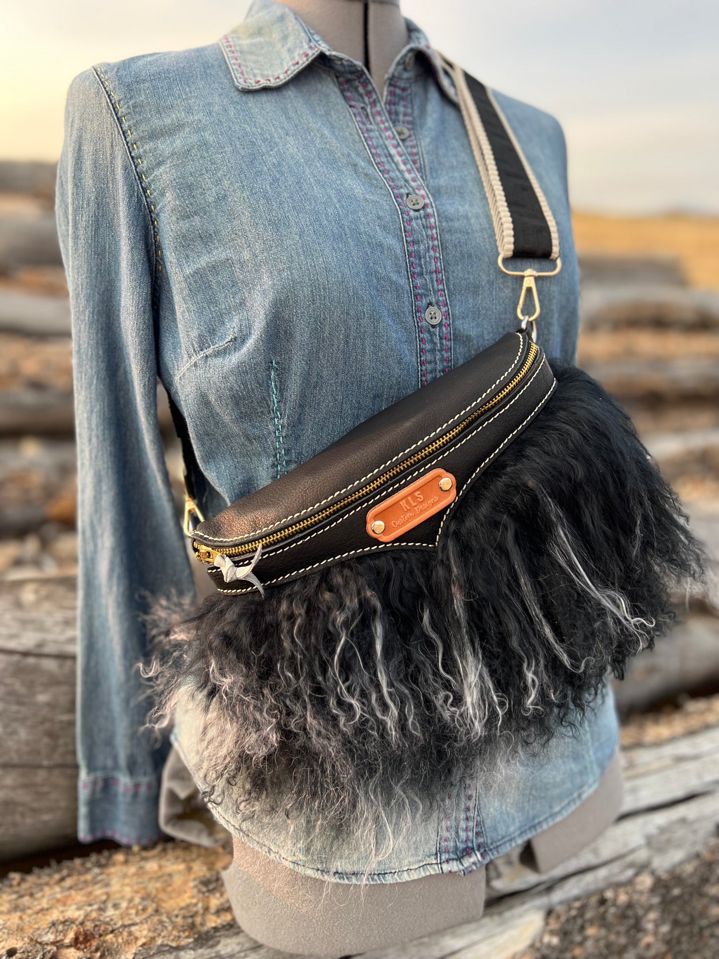 Sling Bag - Tibetan Lamb - Black & White