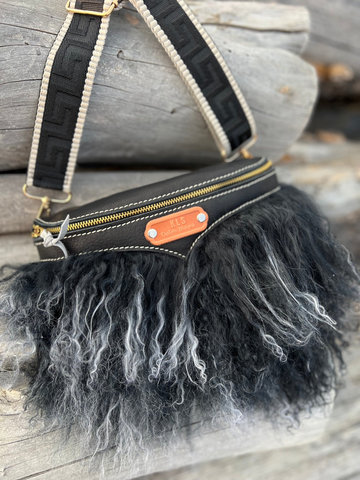 Sling Bag - Tibetan Lamb - Black & White