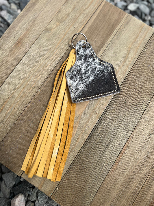 Keychain - Cow Tag + Fringe